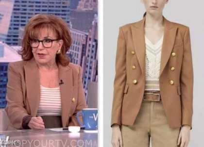 joy behar, the view, camel tan double breasted blazer