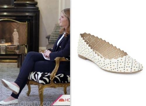 jenna bush hager, the today show, hoda and jenna, white scallop perforated ballet flats
