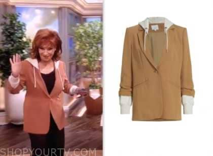 joy behar, the view, camel tan hooded blazer