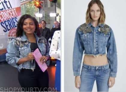 the today show, sheinelle jones, cropped embellished denim jacket