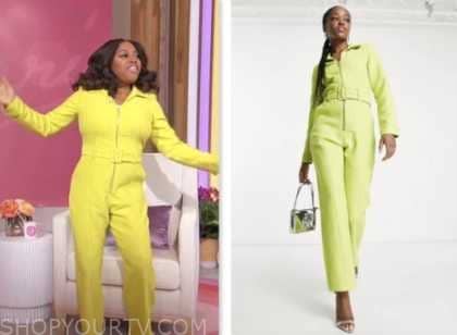 sherri shepherd, lime yellow belted zip-front jumpsuit, sherri