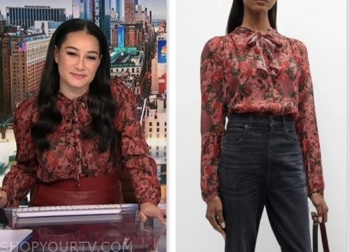 morgan radford, red floral tie neck blouse, nbc news daily