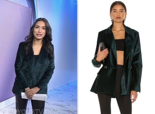 emilie ikeda, the today show, green velvet double breasted blazer
