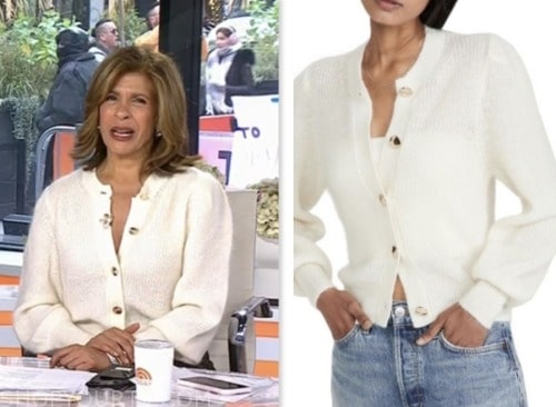 hoda kotb, the today show, ivory cardigan sweater, hoda and jenna