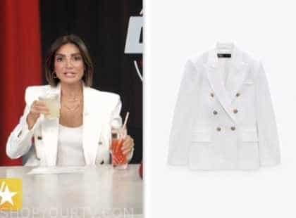 courtney lopez, white double breasted blazer, access daily