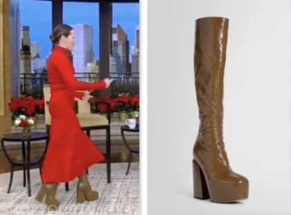 claire foy, brown patent leather platform boots, live with kelly and mark