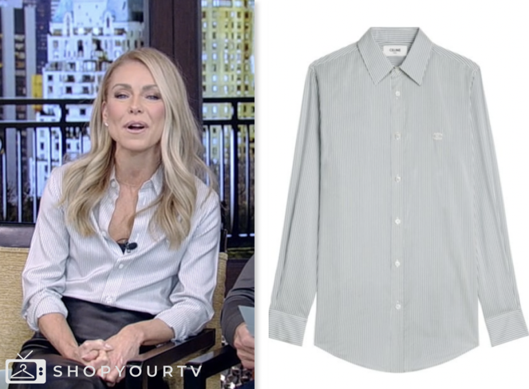 Live with Kelly and Mark: March 2024 Kelly Ripa's Blue Striped Shirt ...