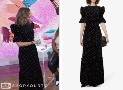 The Today Show March 2024 Trinny Woodall s Black Velvet Embellished Maxi Dress Shop Your TV