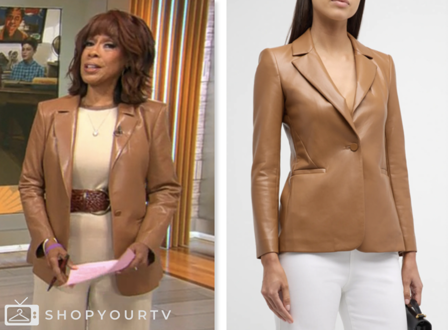 CBS Mornings: April 2024 Gayle King's Camel Brown Leather Blazer | Shop ...