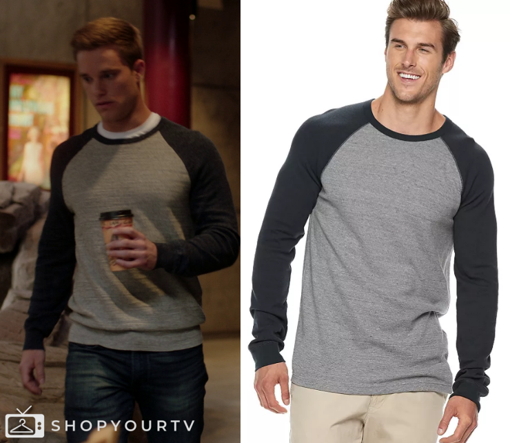 The Baxters: Season 1 Epsiode 6 Luke's Navy/Grey Raglan Top | Shop Your TV