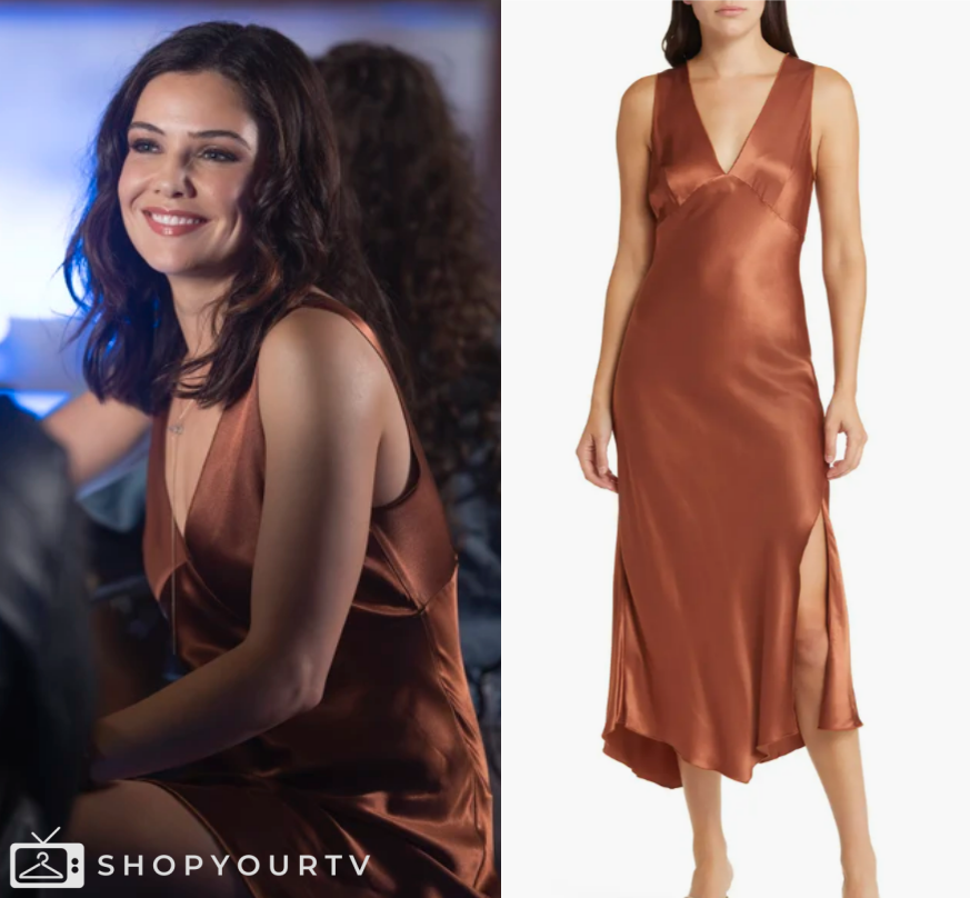 The Rookie Clothes The Rookie: Season 6 Episode 5 Blair's Orange Satin V Neck Dress | Shop ...