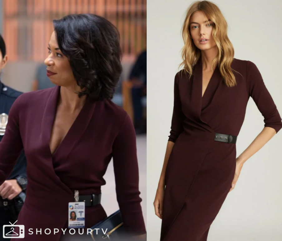 The Rookie Clothes The Rookie: Season 6 Episode 5 Luna's Burgundy Belted Dress | Shop Your TV