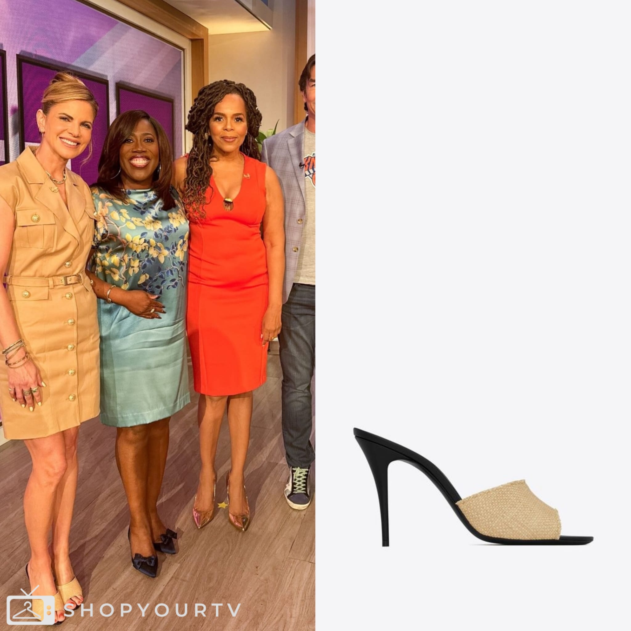 The Talk: May 2024 Natalie Morales’s Brown Straw Heeled Mules | Shop ...