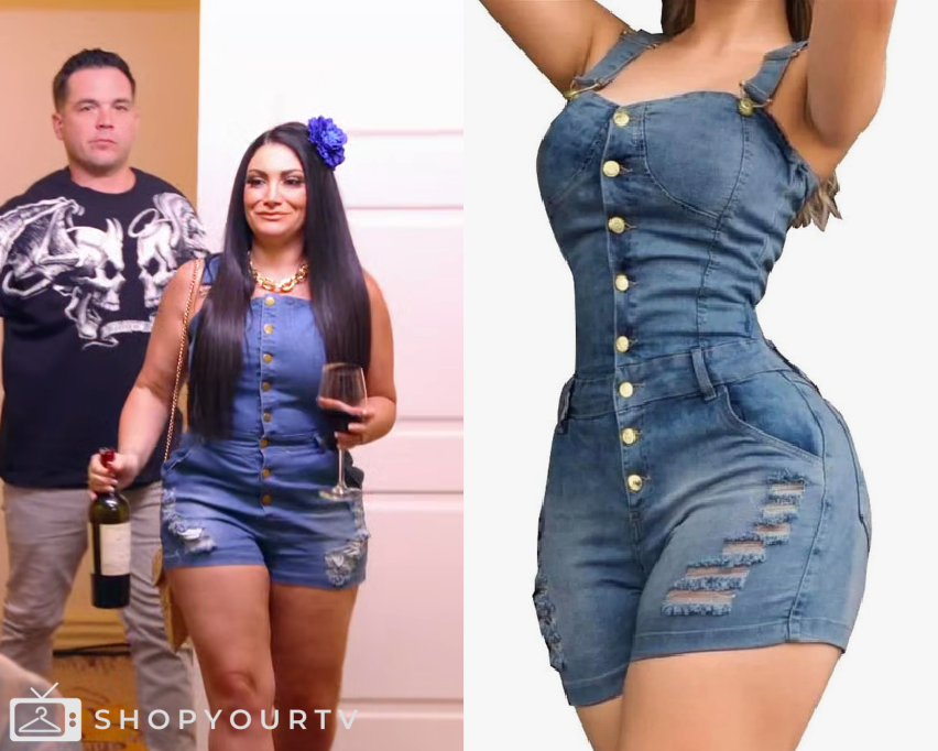 Jersey Shore Family Vacation: Season 7 Episode 15 Deena's Denim Romper | Shop Your TV Jersey Shore Family Vacation: Season 7 Episode 15 Deena's Denim Romper | Shop Your TV