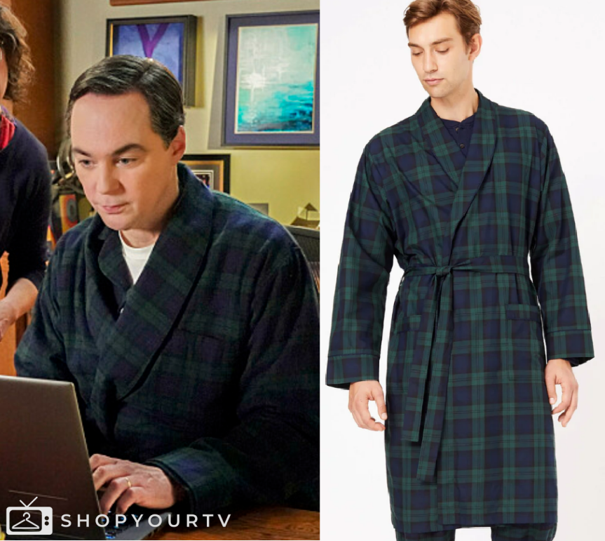 Shelldon Green Young Sheldon: Season 7 Episode 14 Sheldon's Green & Blue Tartan Robe ...