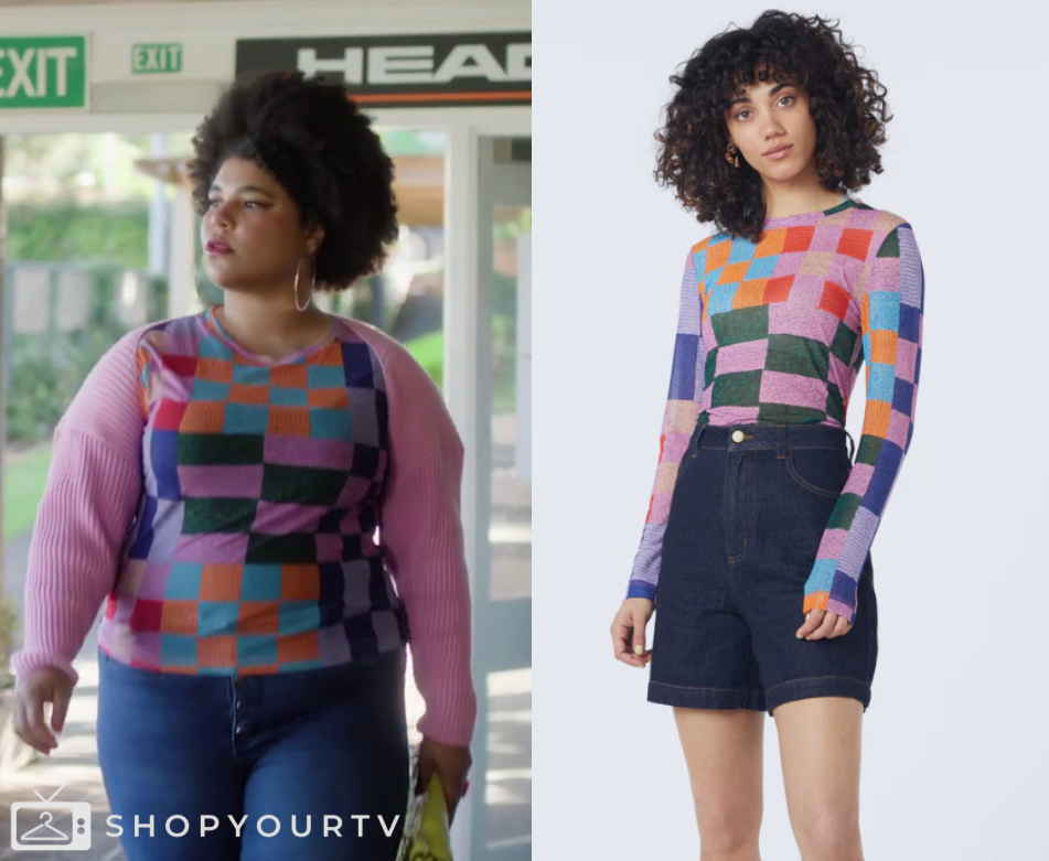 My Life is Murder: Season 4 Episode 2 Madison's Purple Colorblock Grid ...