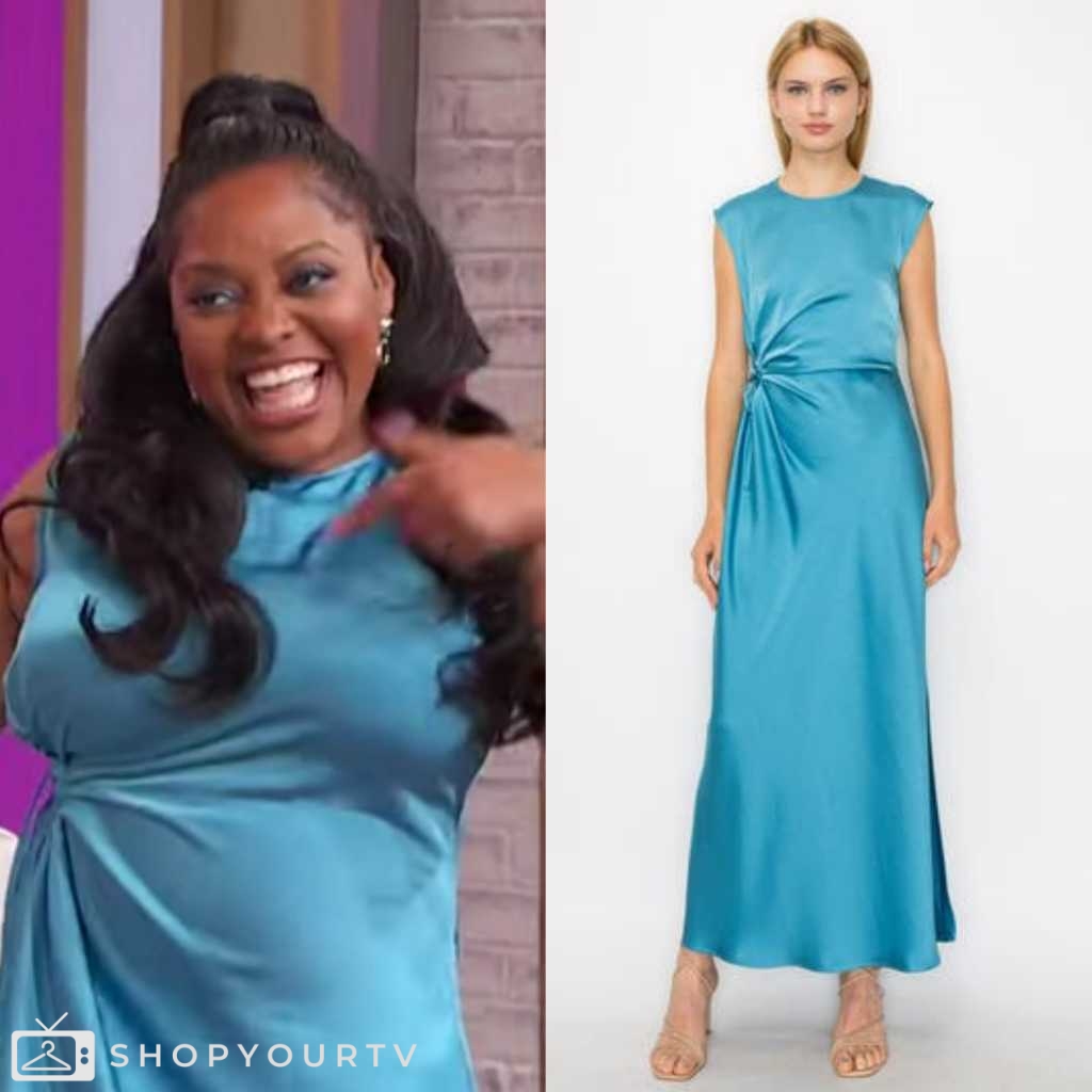 Sherri May 2024 Sherri Shepherd’s Blue Satin Midi Dress Shop Your TV