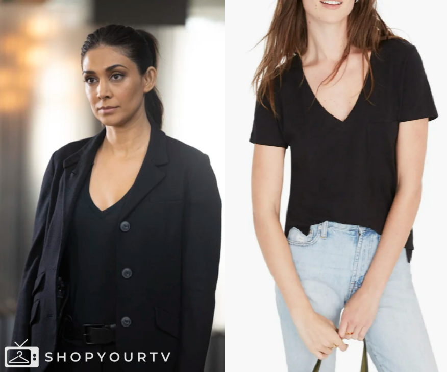 The Rookie Clothes The Rookie: Season 6 Episode 10 Black V Neck T Shirt | Shop Your TV