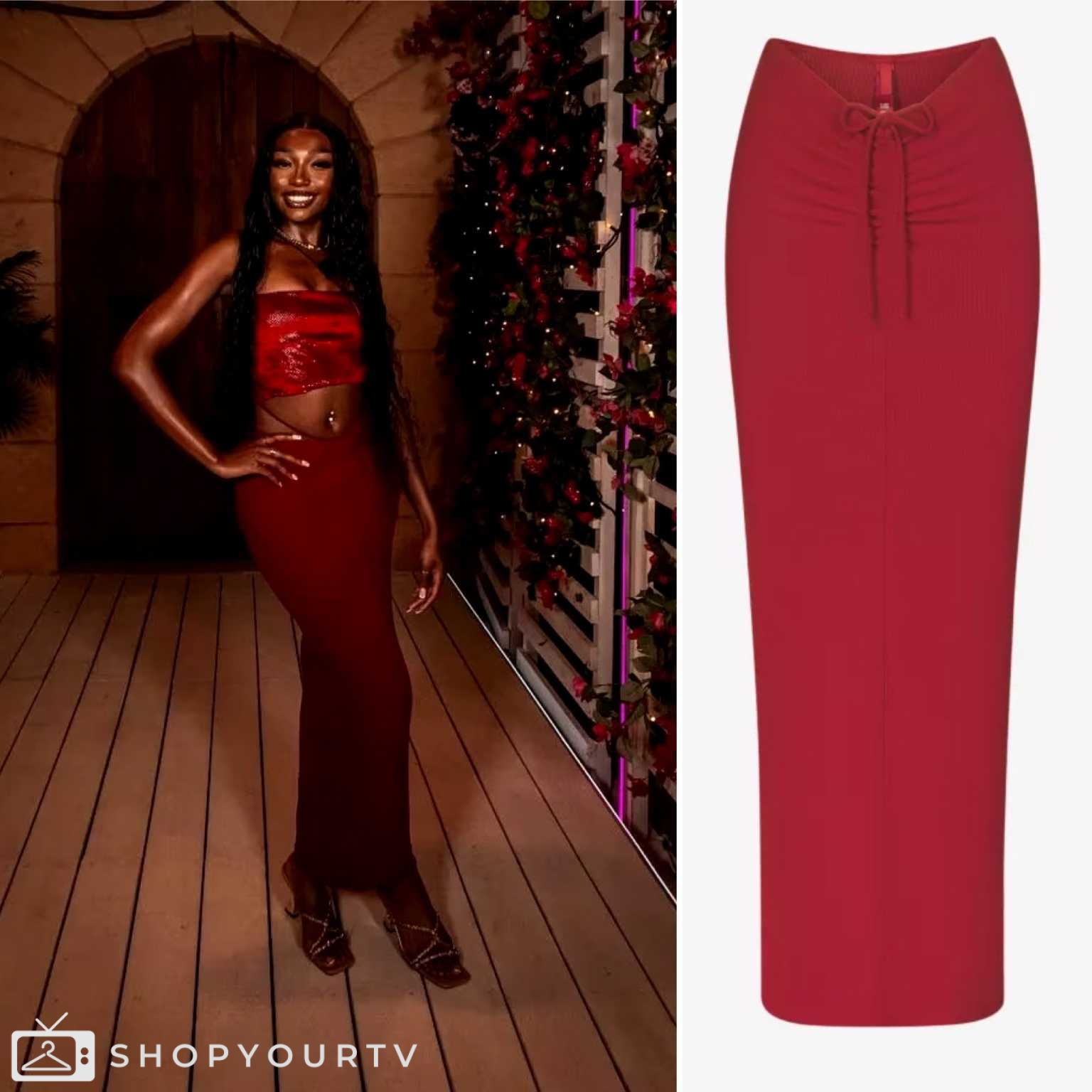 Love Island (UK): Season 11 Episode 7 Mimii’s Red Maxi Skirt | Shop Your TV Love Island (UK): Season 11 Episode 7 Mimii’s Red Maxi Skirt | Shop Your TV