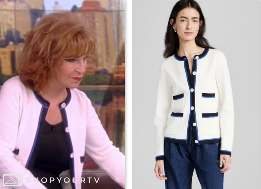 View June Gl The View: June 2024 Joy Behar's White Contrast Trim Cardigan Sweater ...