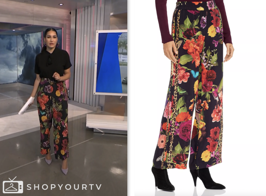 nbc news daily, morgan radford, black floral pants