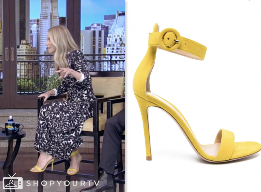 Live with Kelly and Mark: June 2024 Kelly Ripa's Yellow Sandals Heels ...