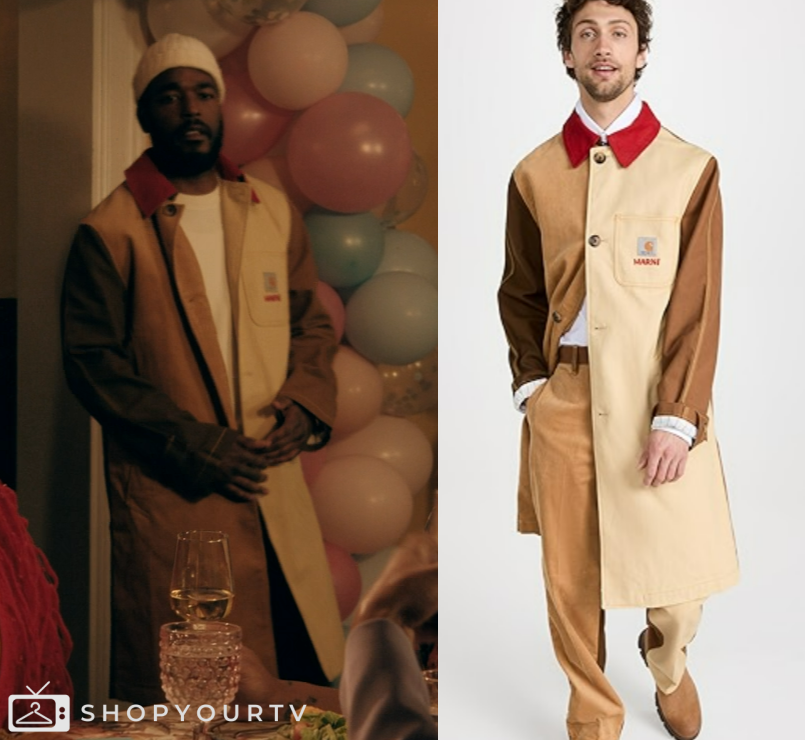 The Chi: Season 6 Episode 15 Trig's Beige Colorblock Coat | Shop Your TV