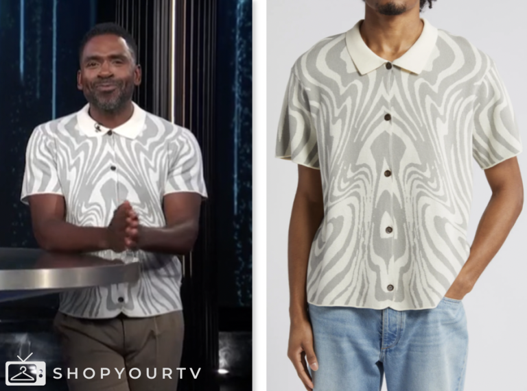 E! News: February 2023 Justin Sylvester's Black Ribbed Knit Polo Shirt ...