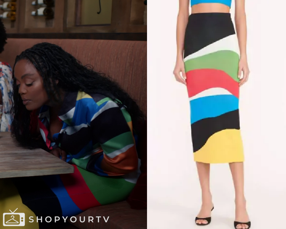 Sistas: Season 7 Episode 18 Sabrina's Rainbow Colorblock Midi Skirt ...