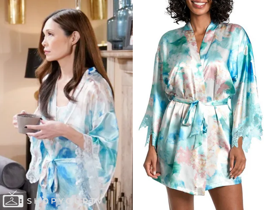 Poppy Robe Movie Bold and the Beautiful: July 2024 Poppy's Blue Printed Lace Trim Robe ...