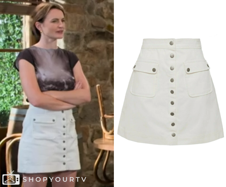 Neighbours: July 2024 Nicolette's White Button Front Skirt | Shop Your TV