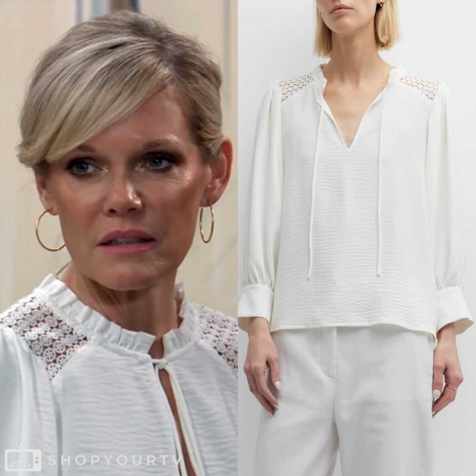 General hospital august 2024 ava s lace inset crepe blouse shop your tv
