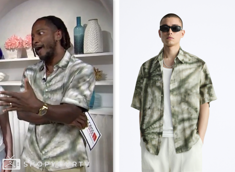 scott evans, access daily, green tie dye shirt