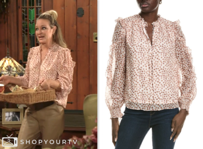sharon newman, sharon case, the young and the restless, pink dot ruffle blouse