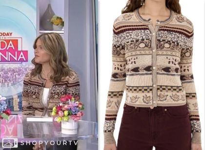 jenna bush hager, the today show, beige mixed print cardigan, hoda and jenna