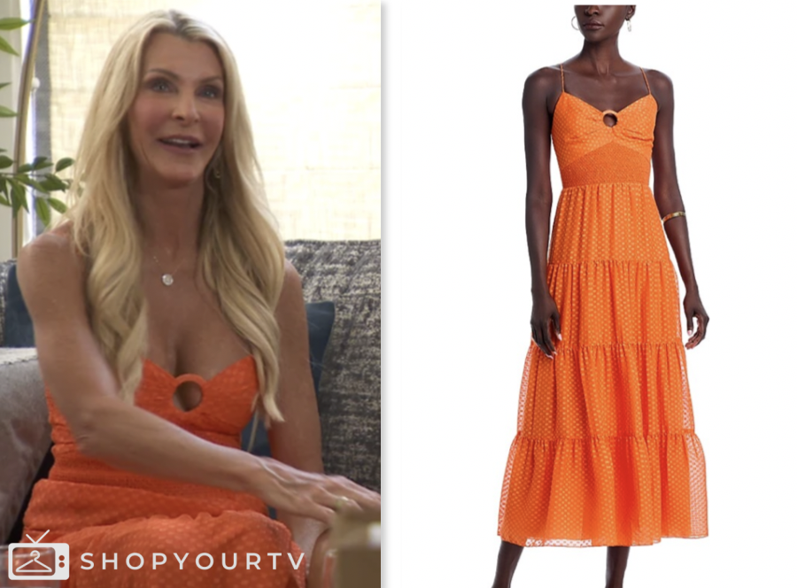 The Golden Bachelorette: Season 1 Episode 6 Joan Vassos's Orange Ring Detail Midi Dress | Shop Your TV The Golden Bachelorette: Season 1 Episode 6 Joan Vassos's Orange Ring Detail Midi Dress | Shop Your TV