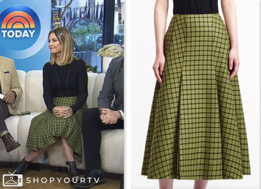 savannah guthrie, the today show, green check midi skirt