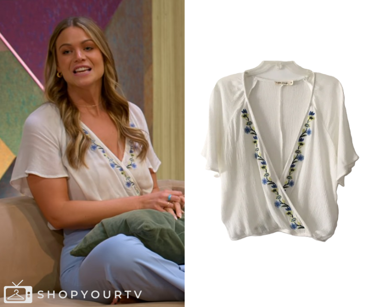Love is Blind: Season 7 Episode 3 Katie's Embroidered Wrap Top | Shop