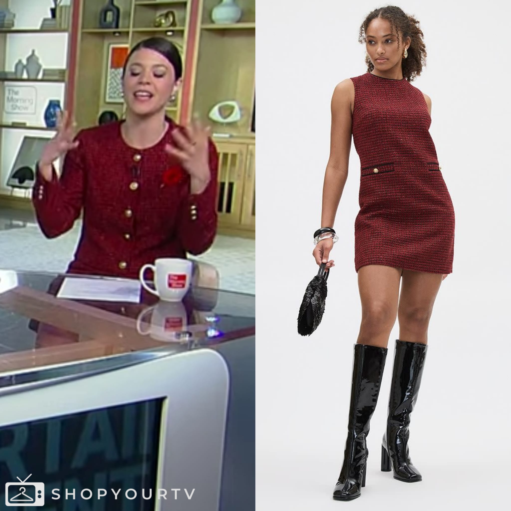 The Morning Show CA: November 2024 Morgan’s Red Tweed Mini Dress | Shop ...