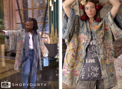 whoopi goldberg, the view, denim embroidered kimono