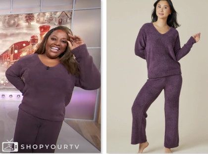 sherri shepherd, sherri, purple textured sweater and pant set