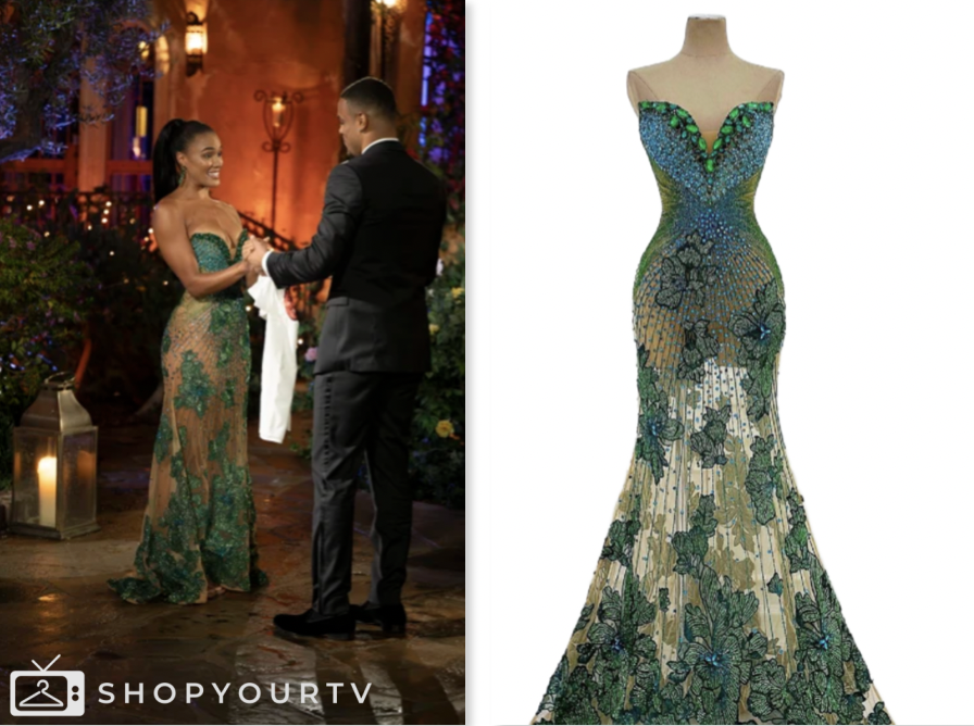 The Bachelor: Season 29 Episode 1 Zoe McGrady's Blue and Green Beaded Strapless Gown | Shop Your TV The Bachelor: Season 29 Episode 1 Zoe McGrady's Blue and Green Beaded Strapless Gown | Shop Your TV