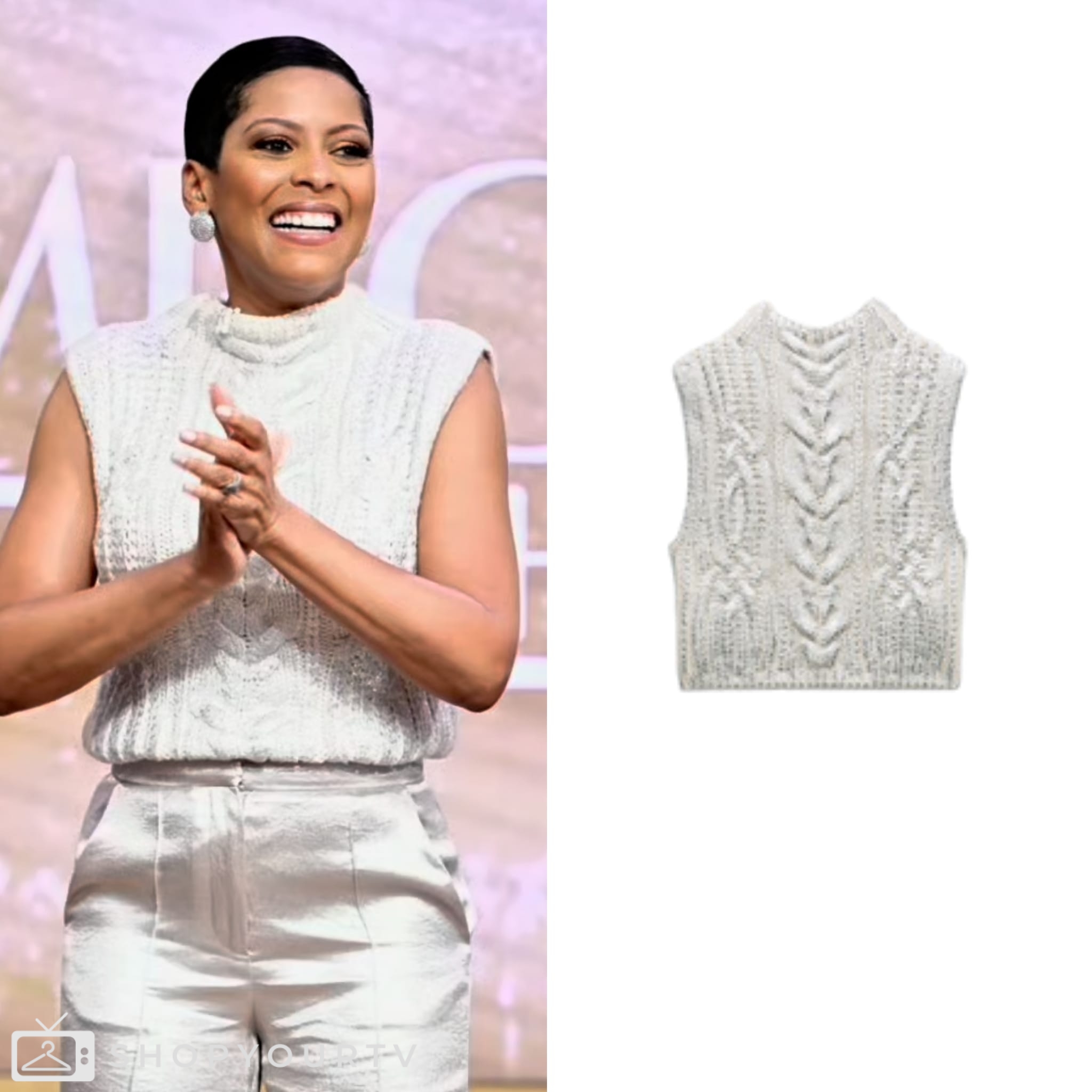 Tamaron Hall 2025 Hir Style Tamron Hall Show: January 2025 Tamron Hall’s Metallic Cable Knit Vest