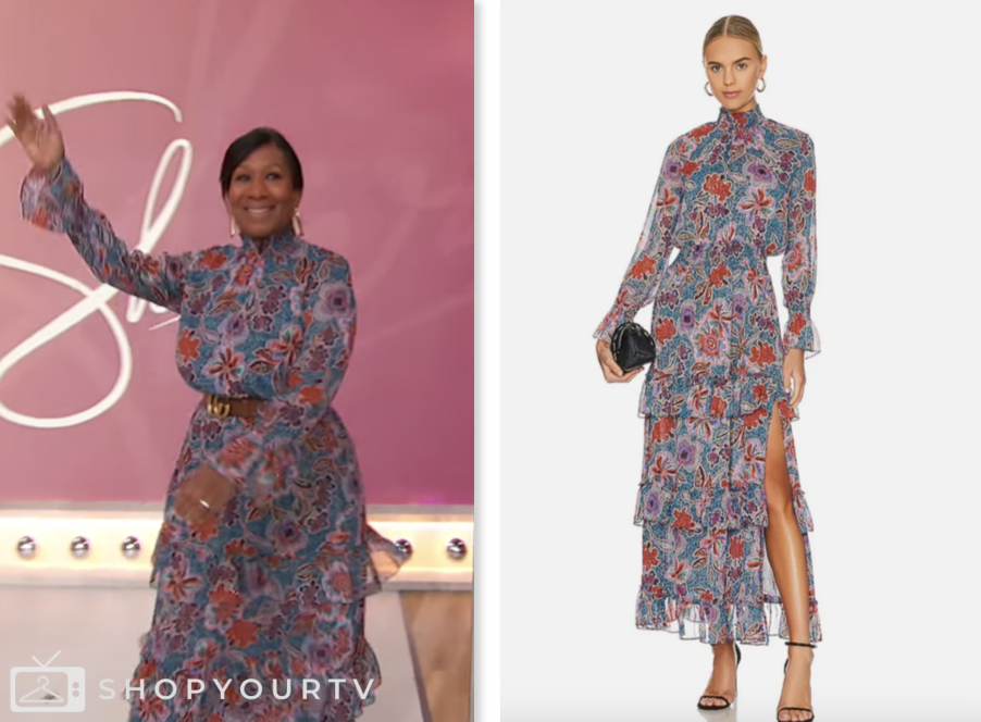nicole avant, sherri, floral mock neck midi dress