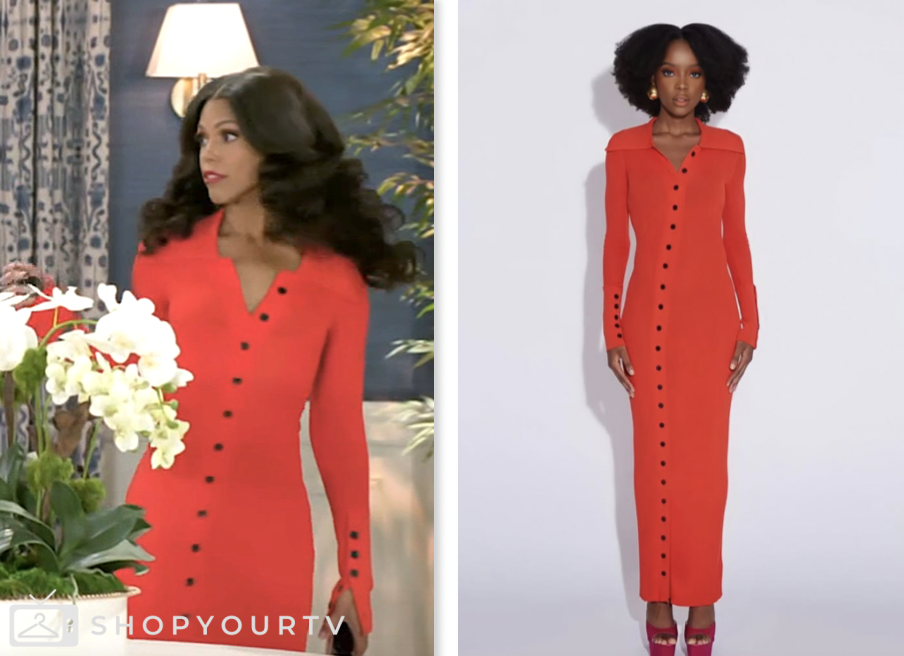 dani dupree, beyond the gates, red knit dress, karla mosley