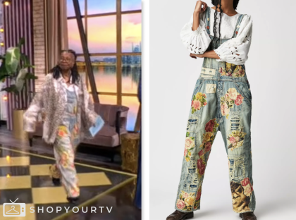 whoopi goldberg, the view, floral embroidered overalls