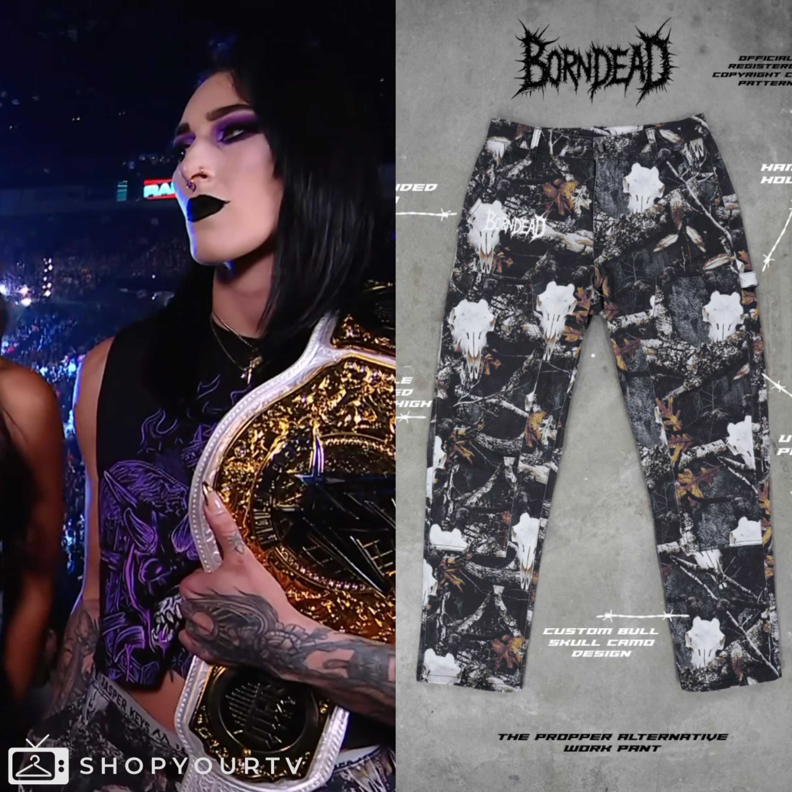 Wwe Rip Pants WWE Raw February 2025: Rhea's Camo Cow Skull Pants | Shop Your TV