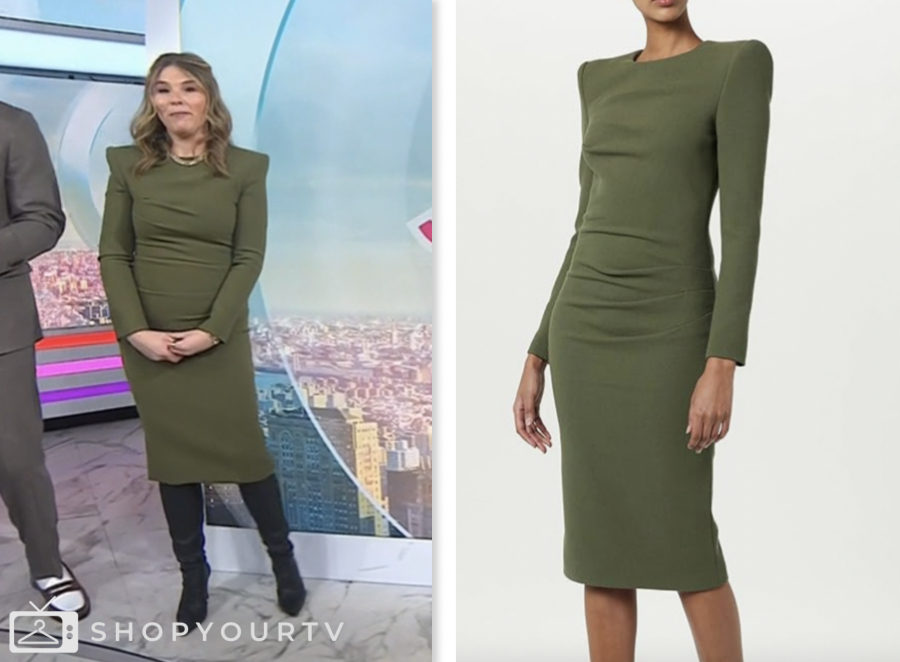 jenna bush hager, the today show, olive green sheath dress, jenna and friends