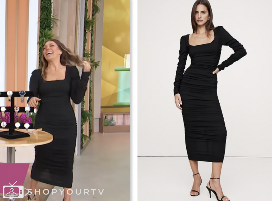sherri, black ruched midi dress, melissa garcia