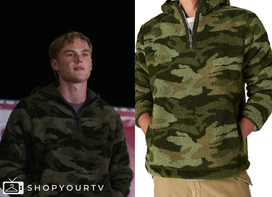 Ransom Canyon: Season 1 Episode 1 Lucas' Sherpa Camo Zip Sweater | Shop ...